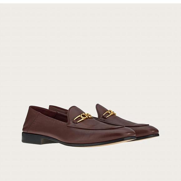 NEW SALVATORE FERRAGAMO men's melbourne gancini ornament loafers in nebbiolo